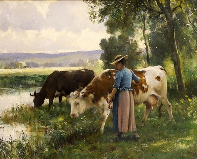 Les vaches a l'abreuvoir par Julien Dupr