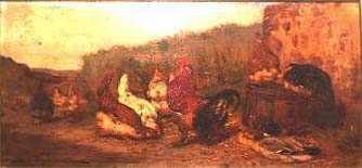 Coq et poules aux champs par Philibert Lon Couturier