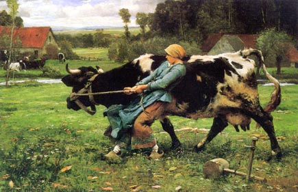 La vachre menant sa vache par Julien Dupr