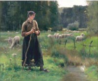 Bergere et moutons par Julien Dupr