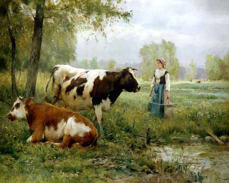 Laitiere aux deux vaches par Julien Dupr