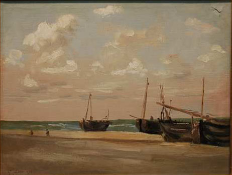 Bateaux sur la plage de Berck par Georges Paul Franois Laurent Lauge
