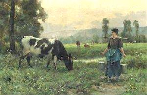 Une laitiere dans les champs par Julien Dupr