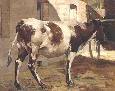 Une vache devant l etable par Julien Dupr