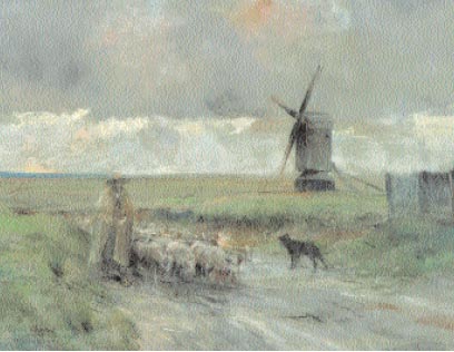 Le retour du troupeau au moulin par Julien Dupr