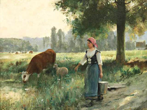 Laitire, vache et mouton par Julien Dupr