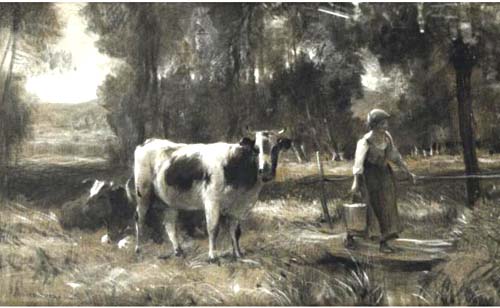 Vaches près d’un pont par Julien Dupré