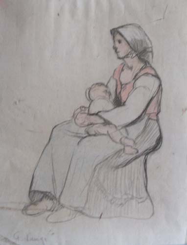 Femme assise avec un enfant par Georges Paul Franois Laurent Lauge