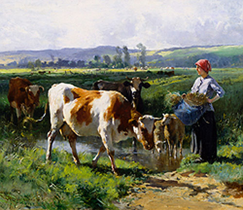 Fermiere avec les vaches par Julien Dupr