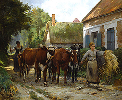 La rentree au village, Le retour du troupeau par Julien Dupr