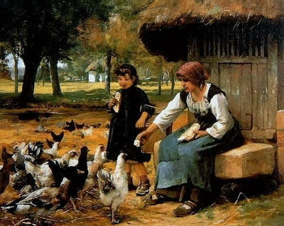 Le repas des poules par Julien Dupr