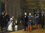 Le duc d'Aumale et sa suite rendant visite à Ange-Henri de La Sizeranne, sénateur, devant la façade du château de Beausemblant