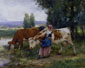 Femmes et vaches au bord de l eau