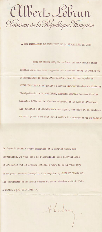 Lettre au Prsident de Cuba par Albert Franois Lebrun