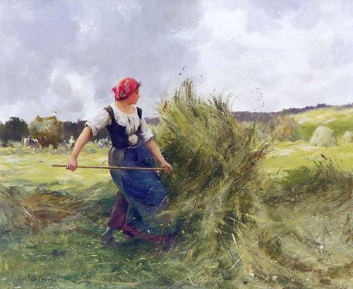 Femme retournant le foin par Julien Dupr