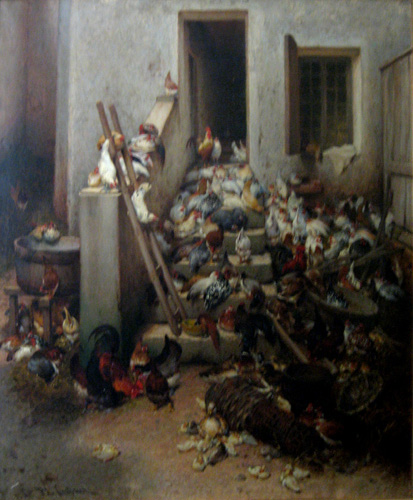 Poules sur un Escalier par Philibert Lon Couturier