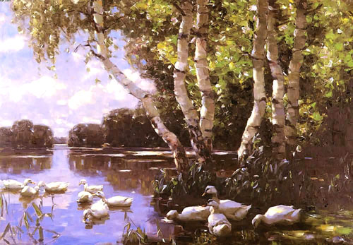 Canards au bord de l'eau par Julien Dupr