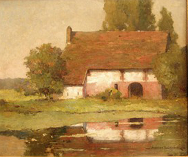 Grange se refltant dans la mare par Maurice Gabriel Malzieux