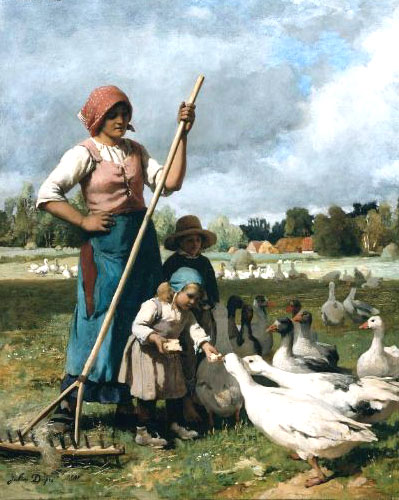Enfants nourissant des oies par Julien Dupr