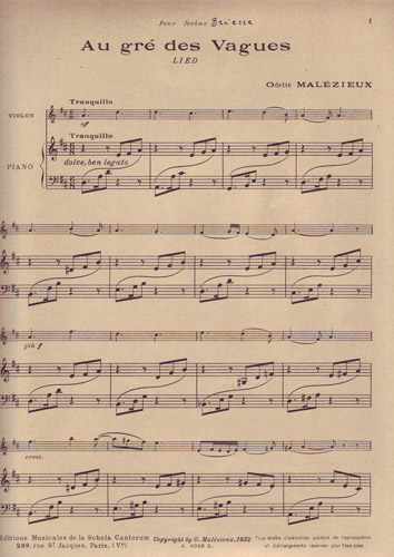 Au gr des vagues : piano par Odette Malzieux