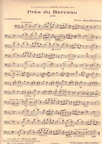 Prs du berceau : violoncelle par Odette Malzieux