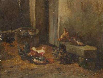Chien dans une basse-cour par Philibert Lon Couturier