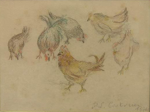 Coqs et Poules esquisses par Philibert Lon Couturier