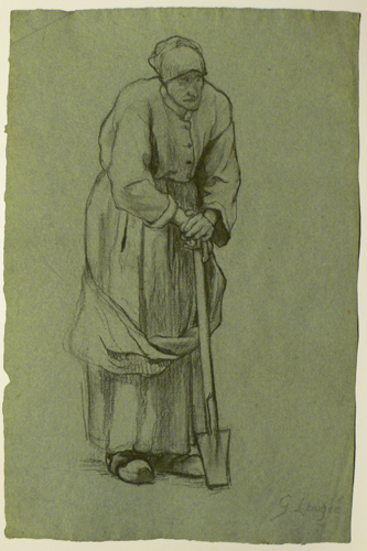 Vieille femme  la bche par Georges Paul Franois Laurent Lauge
