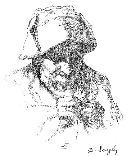 Vieille femme enfilant son aiguille par Dsir Franois Lauge