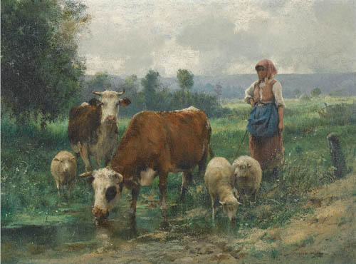 Jeune fermire et son troupeau par Julien Dupr