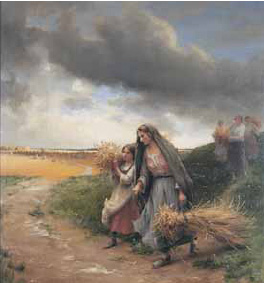 Glaneuses se htant par Georges Paul Franois Laurent Lauge