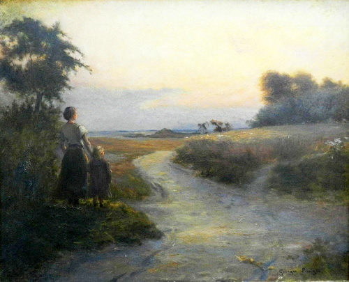 Mre et enfant au soleil couchant par Georges Paul Franois Laurent Lauge