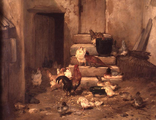 Cour avec volailles, coq et faisan par Philibert Lon Couturier