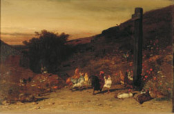 Coqs et poules dans un paysage par Philibert Lon Couturier