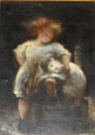 Jeune Fille au chat par Jean Baptiste Malzieux