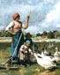 Enfants nourissant des oies