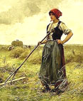 Femme faisant les foins