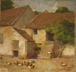 Une ferme avec des poules