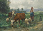 Jeune fermire et son troupeau