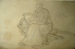 Paysanne assise sur une brouette