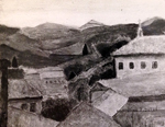 Vue sur les toits et les collines
