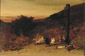 Coqs et poules dans un paysage
