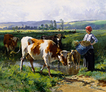 Fermiere avec les vaches