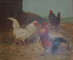 Deux coqs et une poule