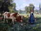 Laitiere gardant ses vaches